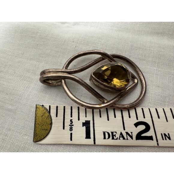 Yellow Citrine Sterling Silver Pendant Large Modernist 925 - Picture 4 of 7